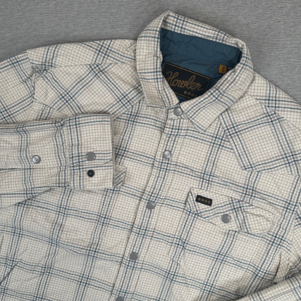 Howler Brothers Snapshirt Mens Small Gaucho Beige Plaid Western Snap Button